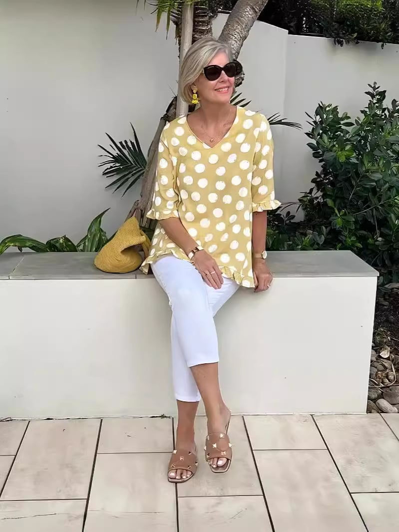 RAVEN – BLOUSE EN COTON À MOTIFS AVEC ENCOLURE EN V