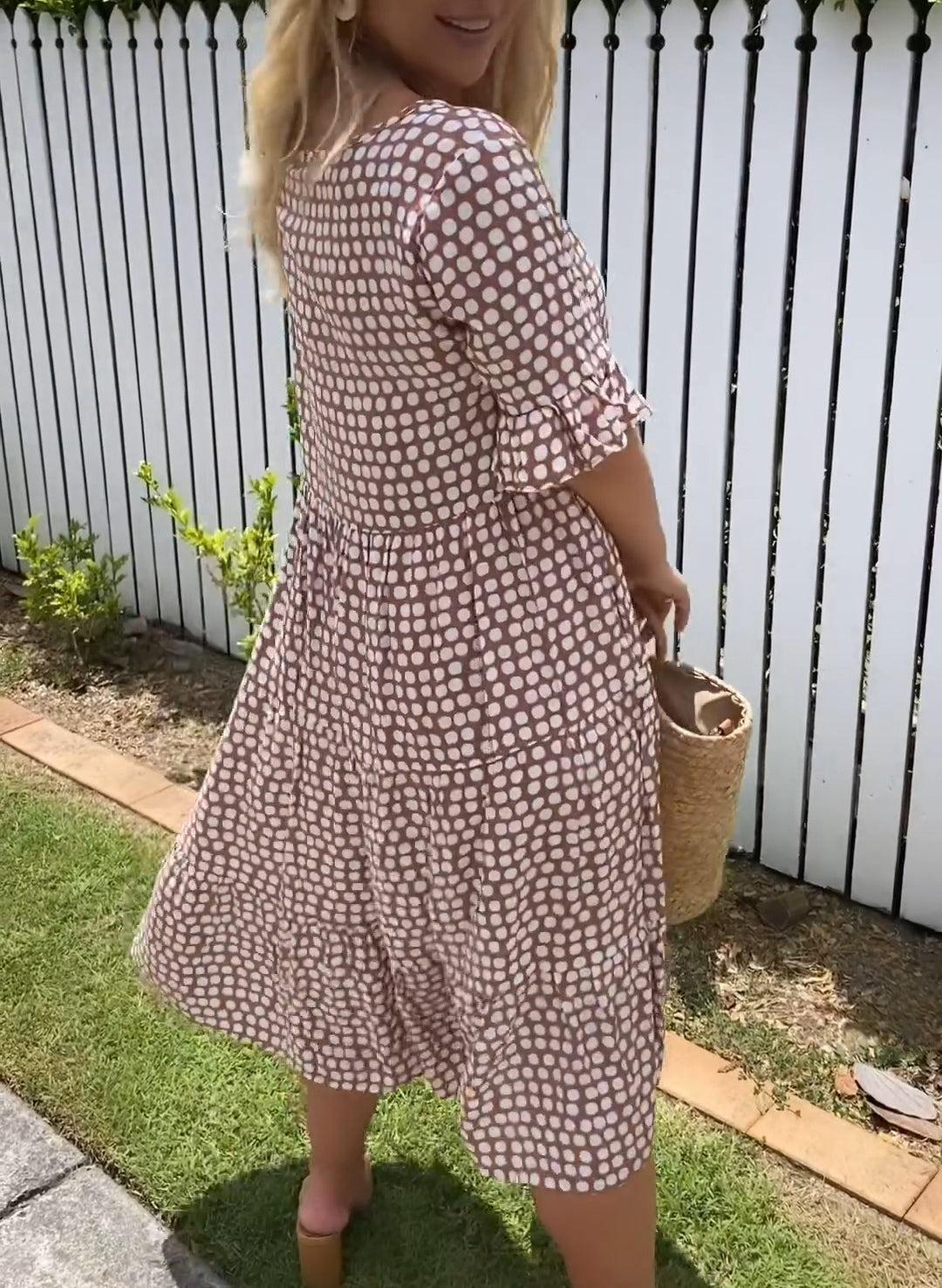 CRISTALE - ROBE MIDI FLUIDE À MANCHES COURTES