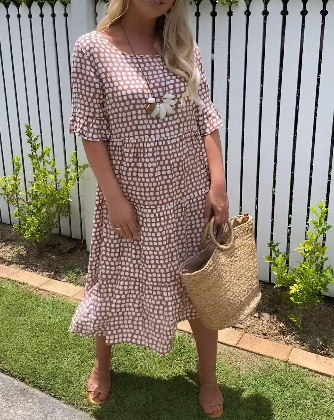CRISTALE - ROBE MIDI FLUIDE À MANCHES COURTES