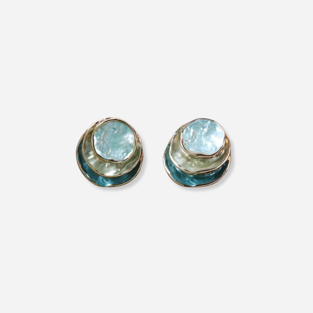 Boucles d'oreilles rondes multicouches peintes à la main Ocean