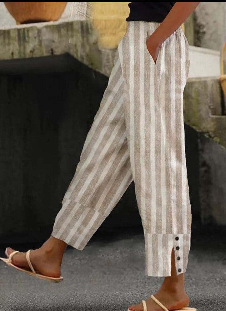 Pantalon rayé kaki décontracté