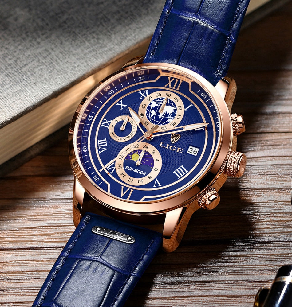 Montre chronographe avec bracelet en cuir haut de gamme