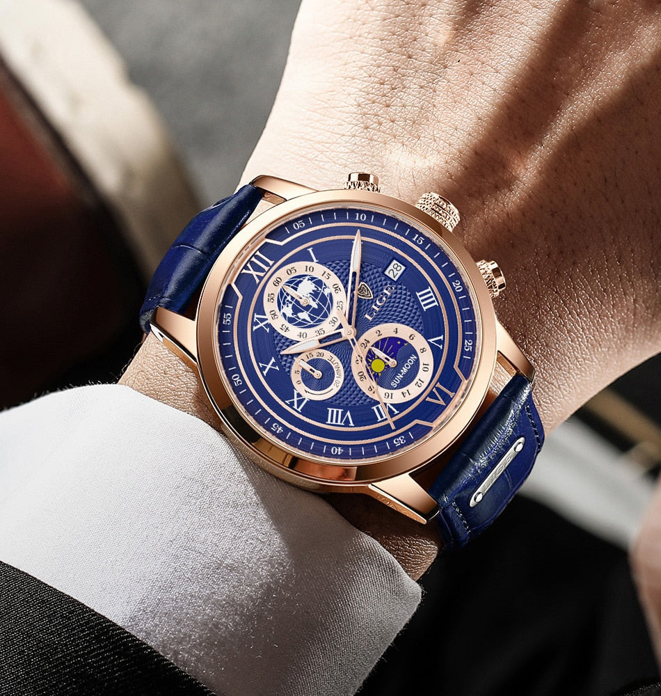 Montre chronographe avec bracelet en cuir haut de gamme
