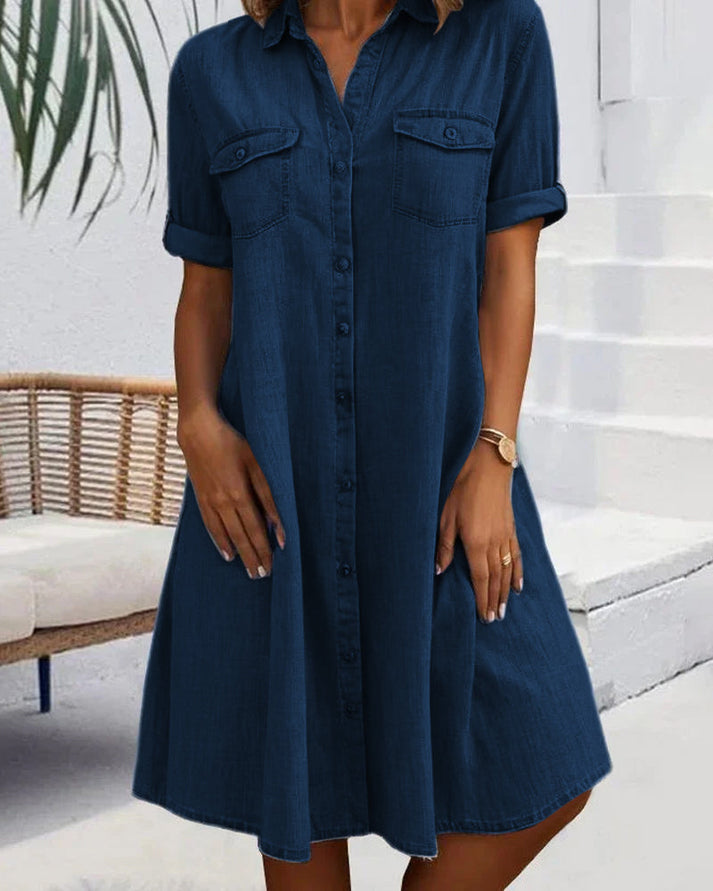 OLVA - ROBE EN JEAN À MANCHES COURTES AVEC BOUTONS