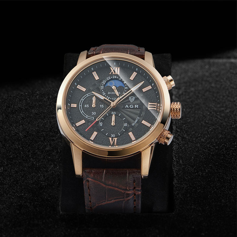 Montre à quartz de luxe en cuir