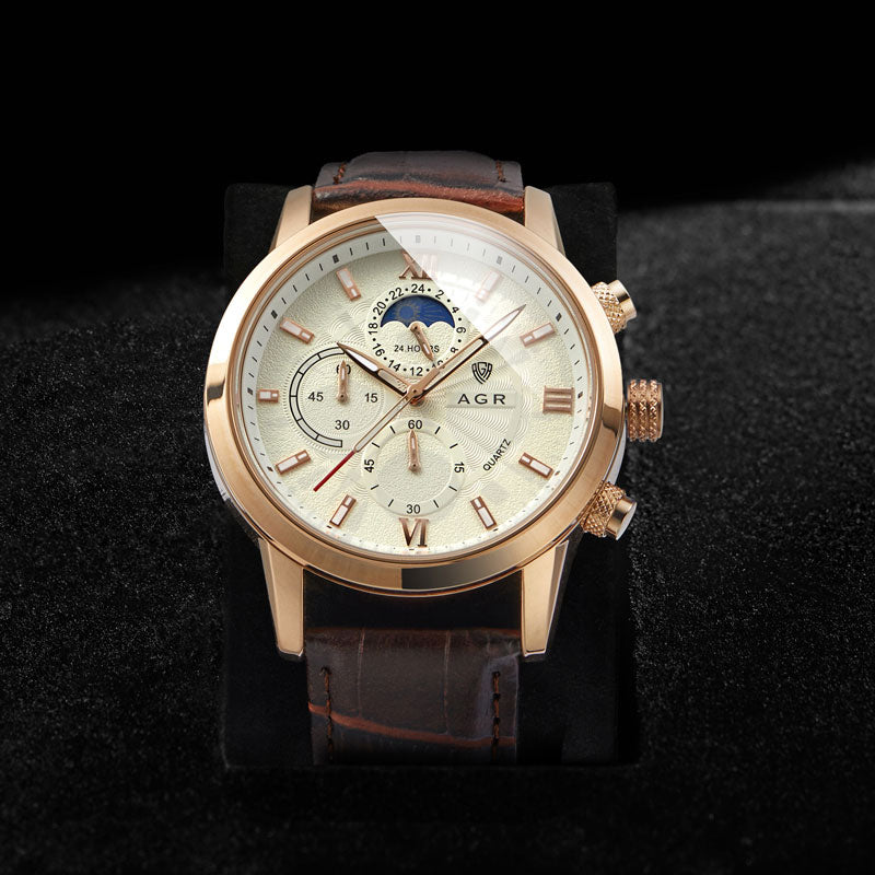 Montre à quartz de luxe en cuir