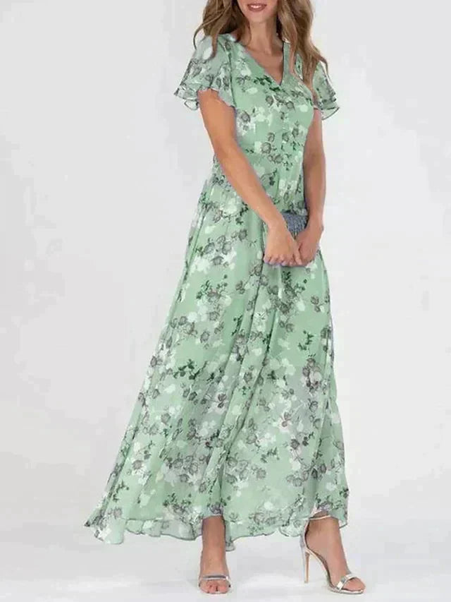 Marit | Robe longue élégante à col en V et motif floral