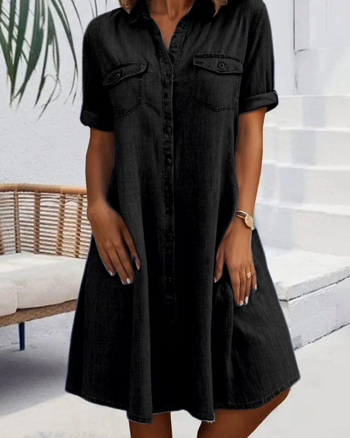 OLVA - ROBE EN JEAN À MANCHES COURTES AVEC BOUTONS