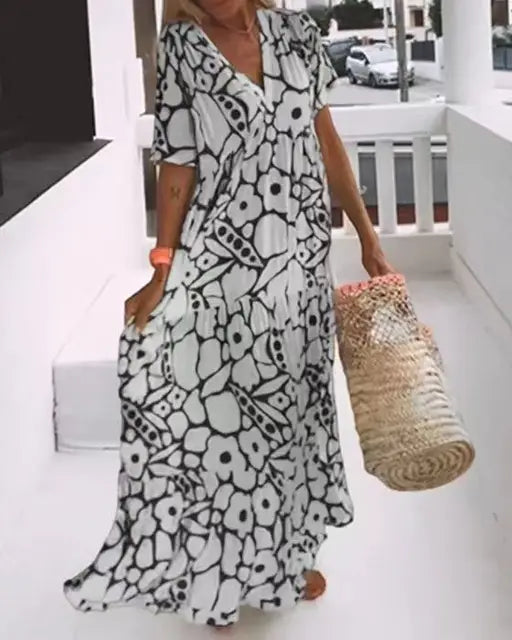 Quinna | Robe florale élégante à col en V