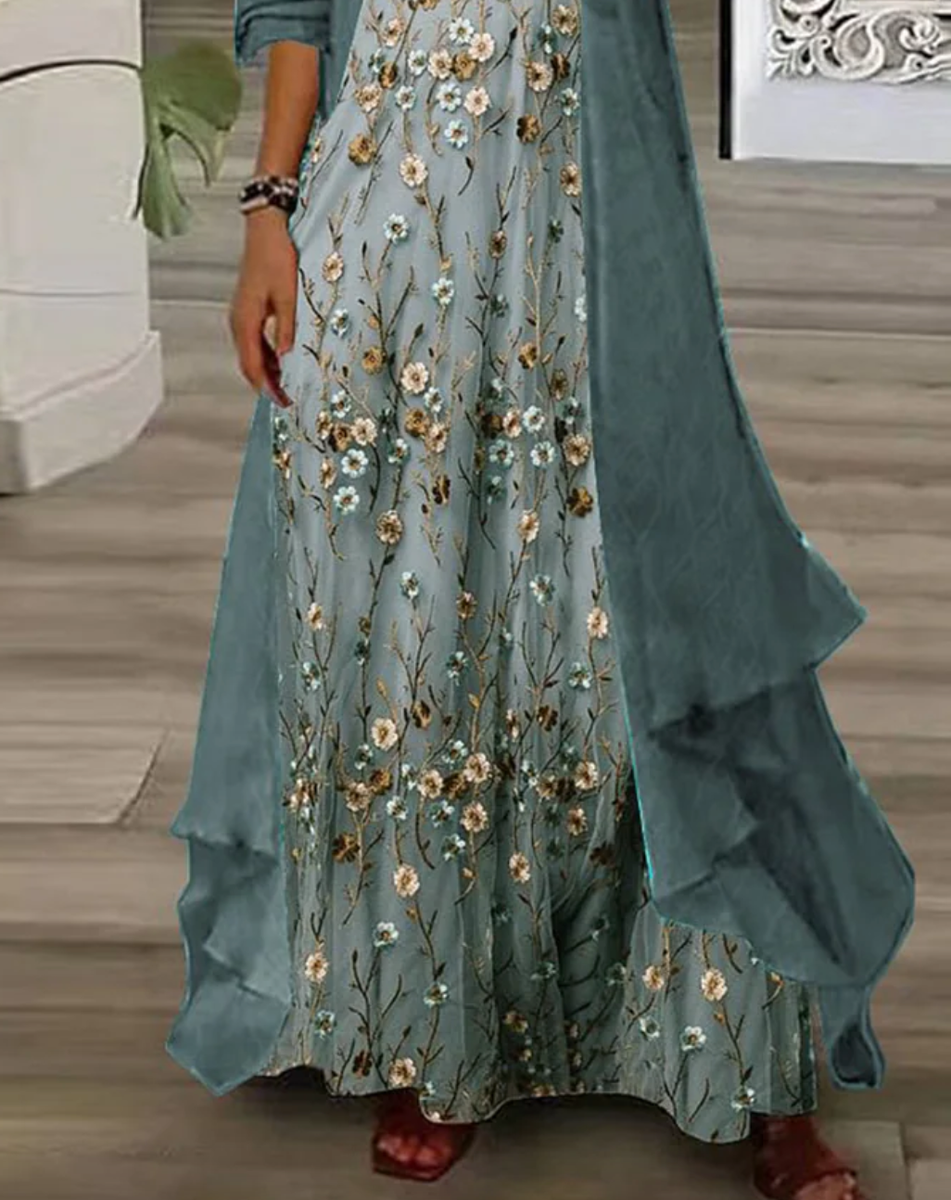 Robe longue à imprimé floral pour jeunes avec veste fine, tenues deux pièces