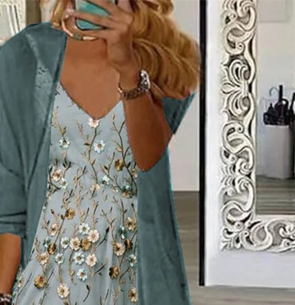 Robe longue à imprimé floral pour jeunes avec veste fine, tenues deux pièces