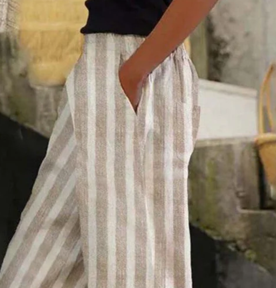 Pantalon rayé kaki décontracté