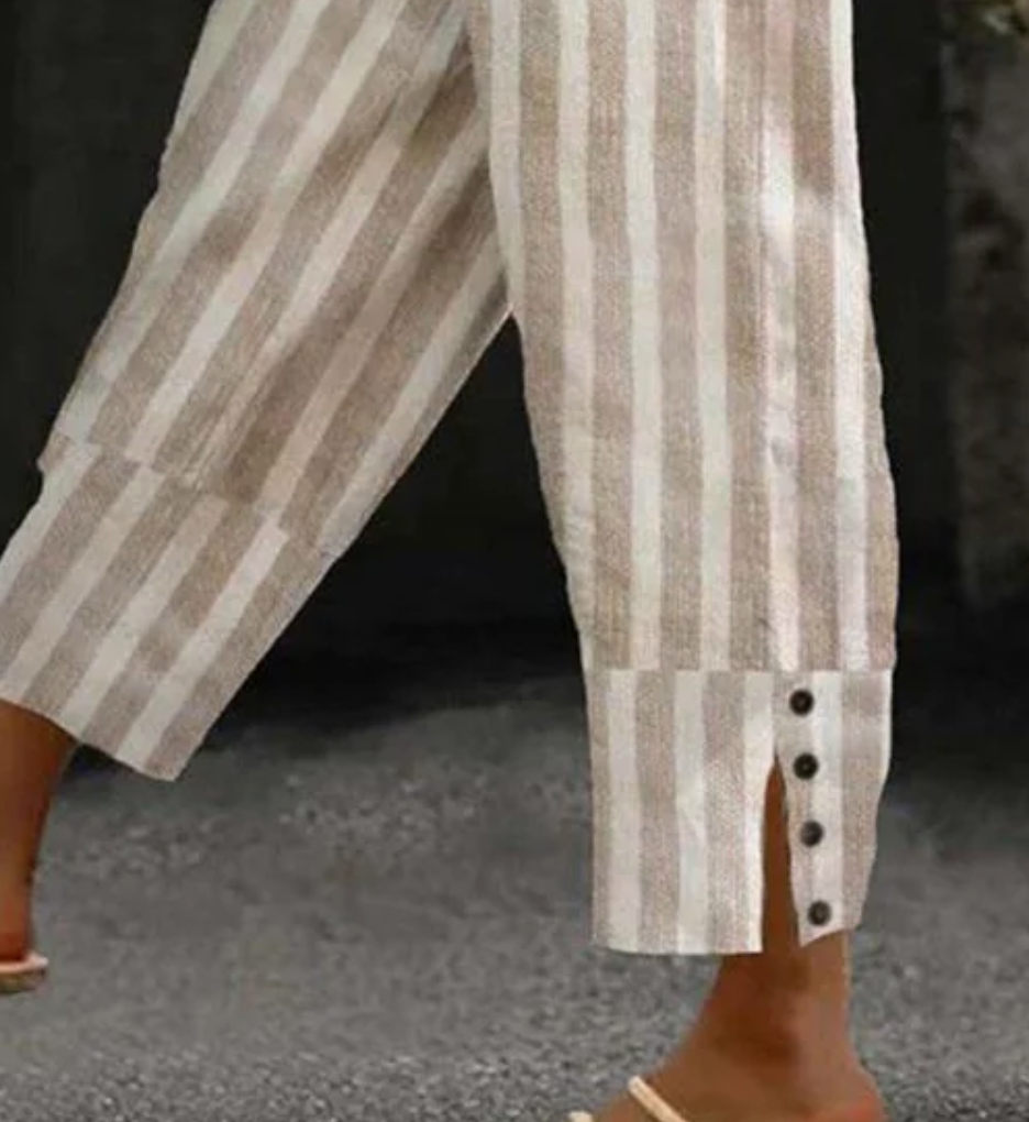 Pantalon rayé kaki décontracté