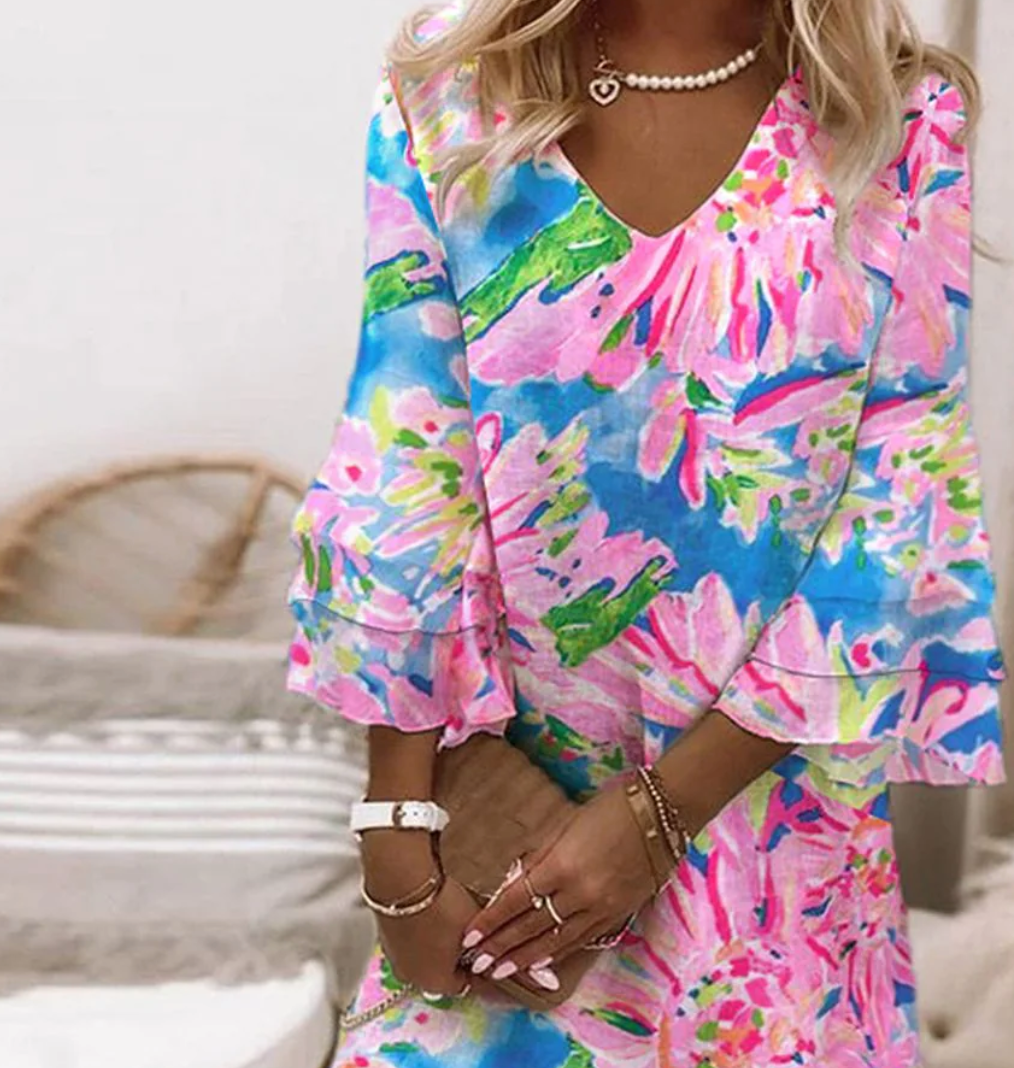 Sheri Mini-robe rose douce à manches cloche