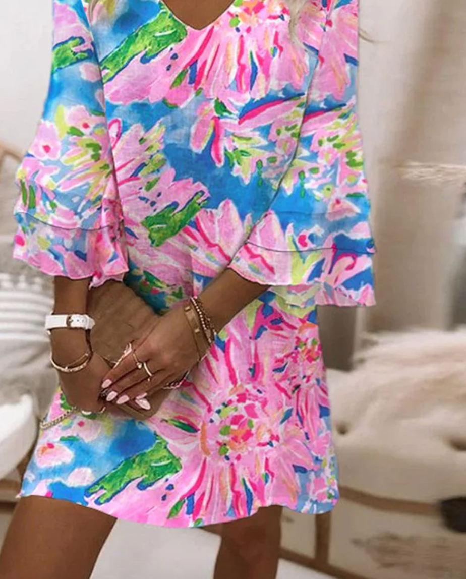 Sheri Mini-robe rose douce à manches cloche