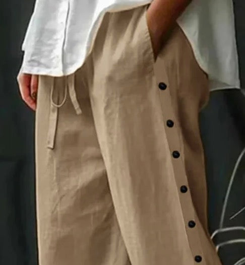 Pantalon marron uni avec poche latérale et cordon de serrage à la taille