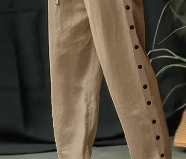 Pantalon marron uni avec poche latérale et cordon de serrage à la taille
