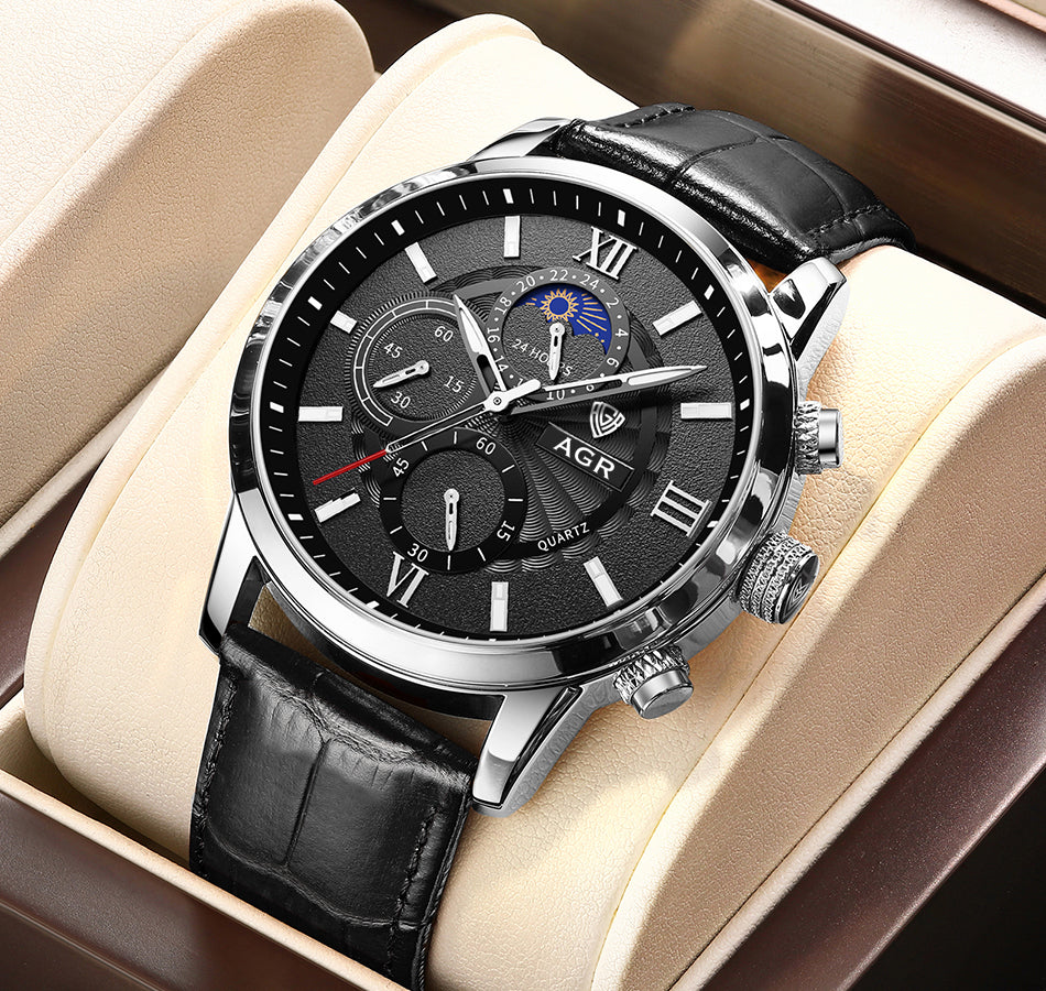 Montre à quartz de luxe en cuir
