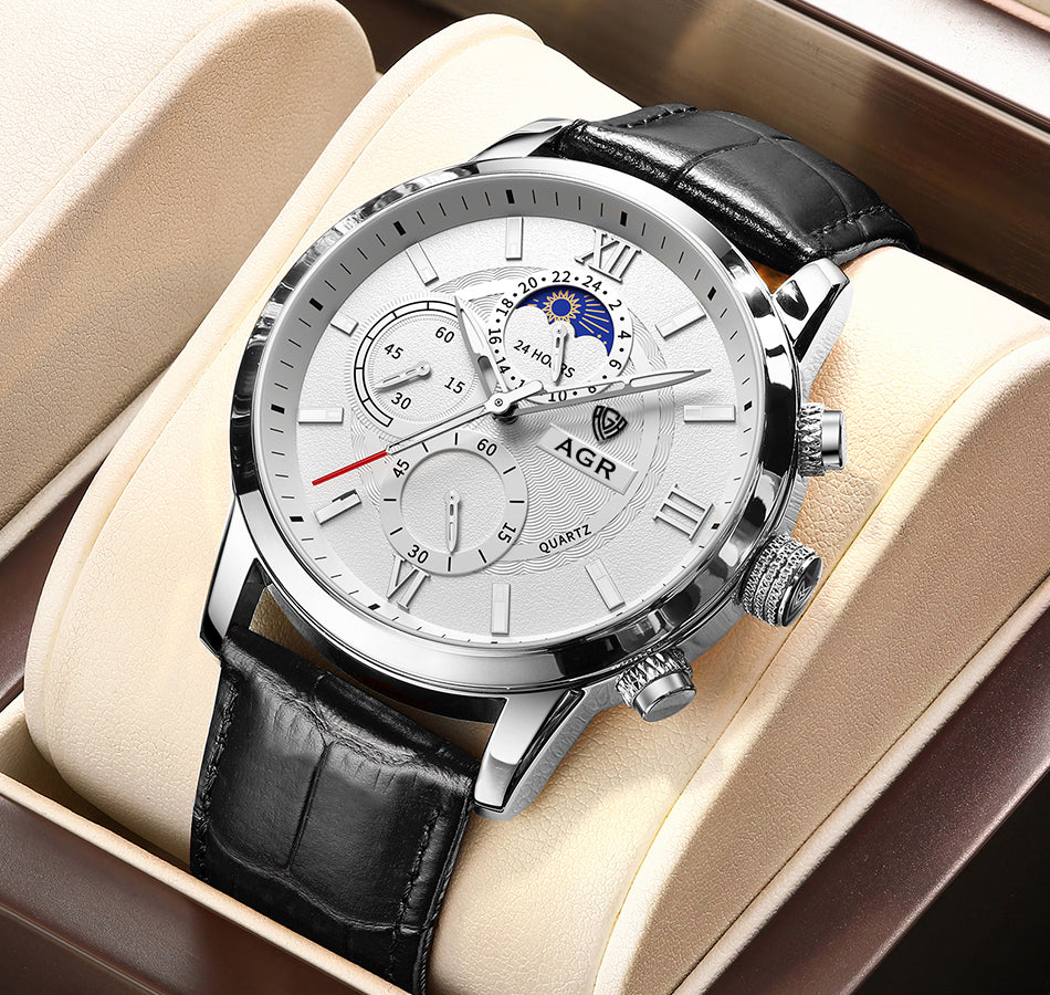Montre à quartz de luxe en cuir
