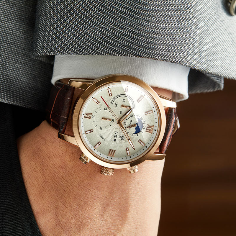 Montre à quartz de luxe en cuir