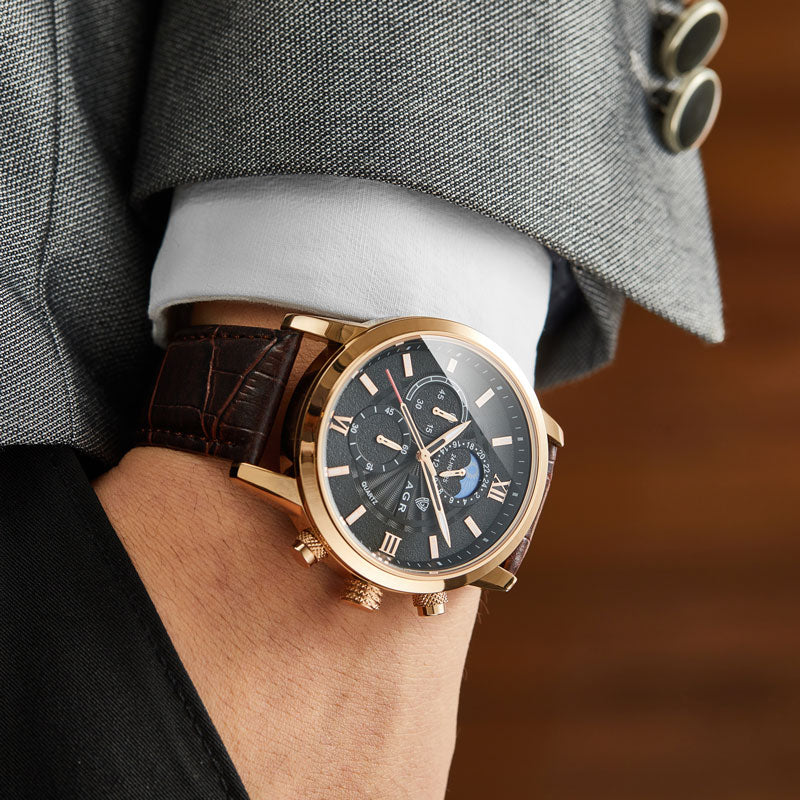 Montre à quartz de luxe en cuir