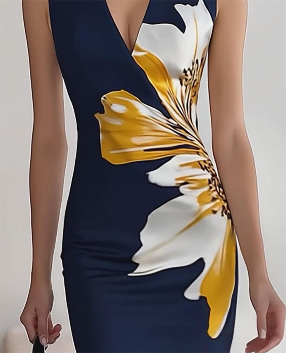 Robe longue élégante sans manches à imprimé floral