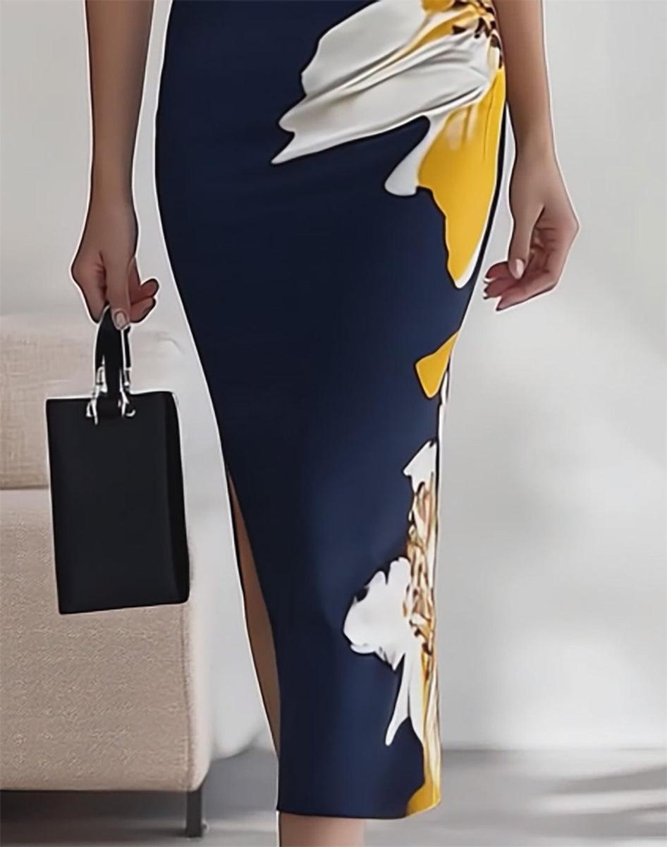 Robe longue élégante sans manches à imprimé floral