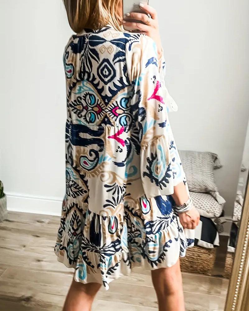 Ria Mini-robe imprimée unique à manches longues