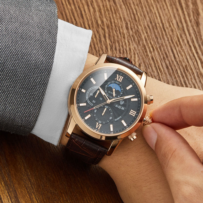 Montre à quartz de luxe en cuir