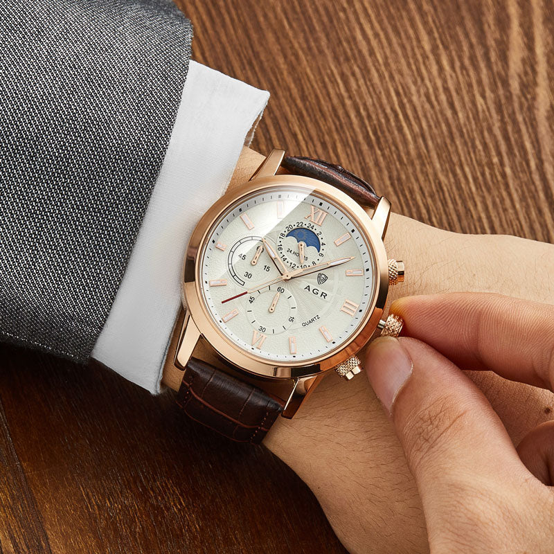 Montre à quartz de luxe en cuir