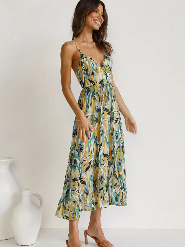 EDEN – ROBE LONGUE À BRETELLES FLEURIE