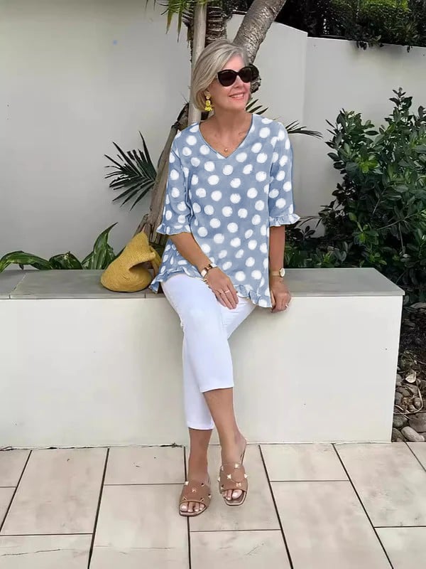 RAVEN – BLOUSE EN COTON À MOTIFS AVEC ENCOLURE EN V