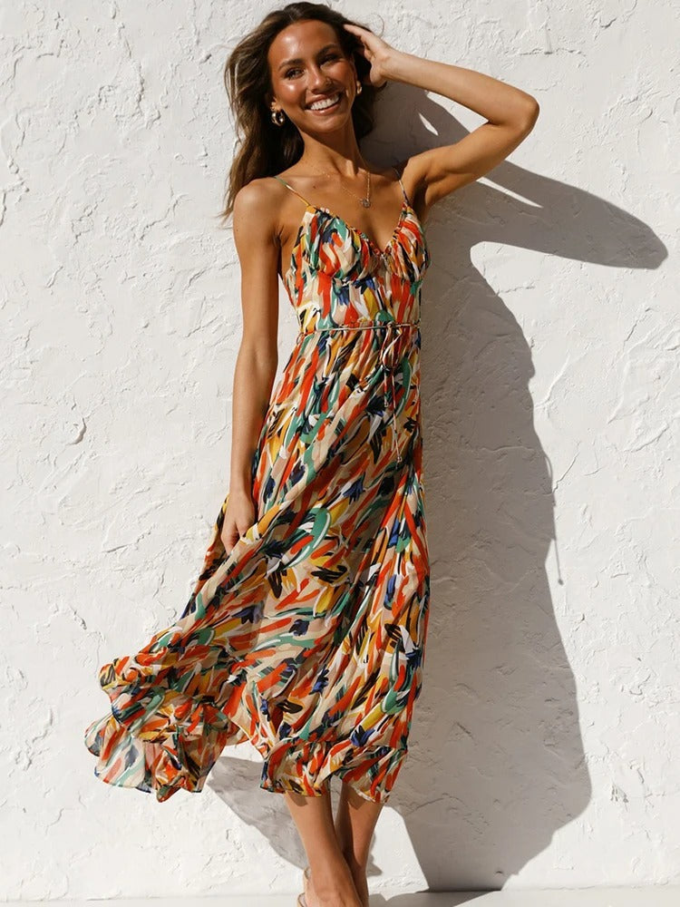EDEN – ROBE LONGUE À BRETELLES FLEURIE