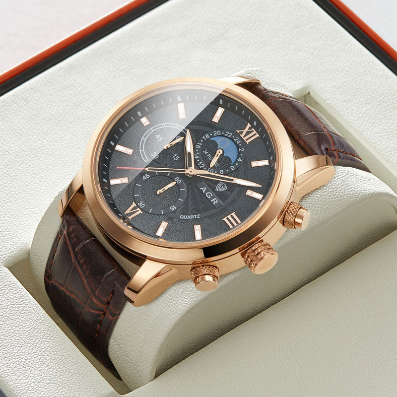 Montre à quartz de luxe en cuir