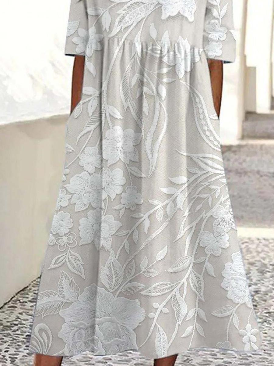 Robe midi basique à col rond et manches courtes