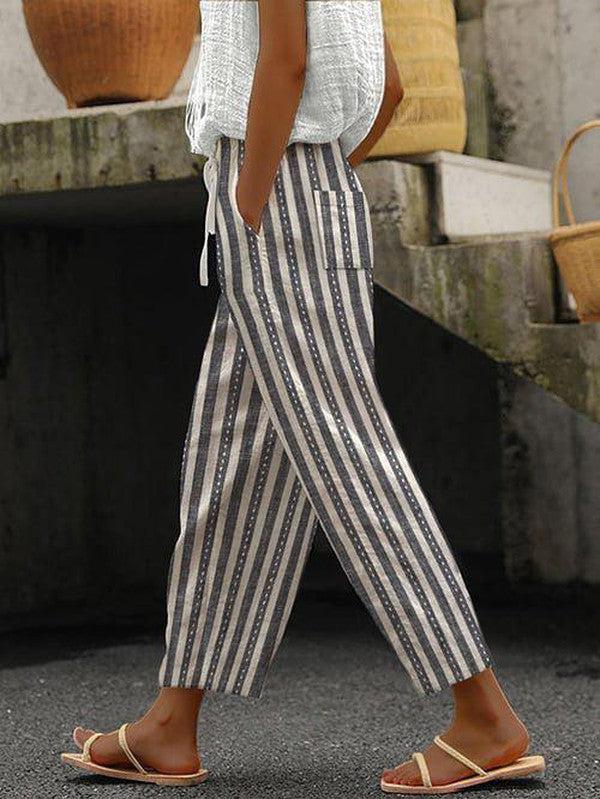Pantalon élégant à taille élastique rayé