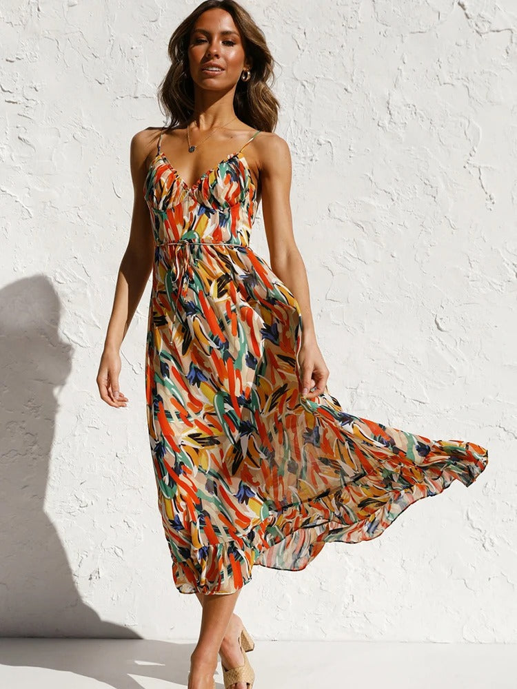 EDEN – ROBE LONGUE À BRETELLES FLEURIE