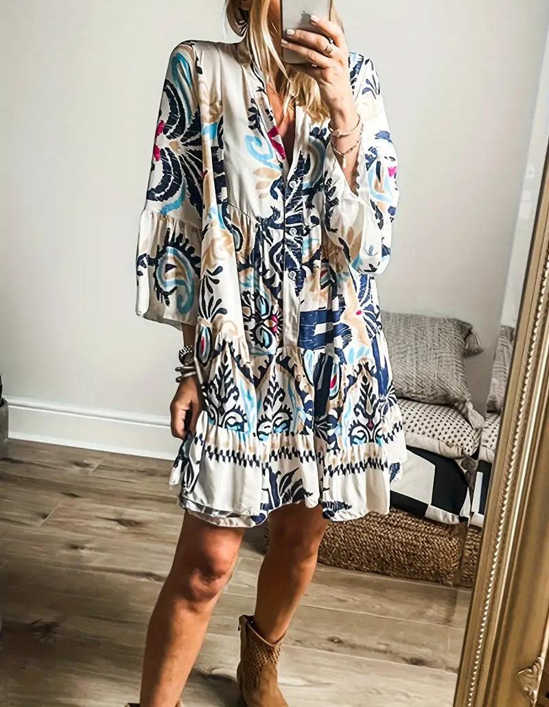 Ria Mini-robe imprimée unique à manches longues