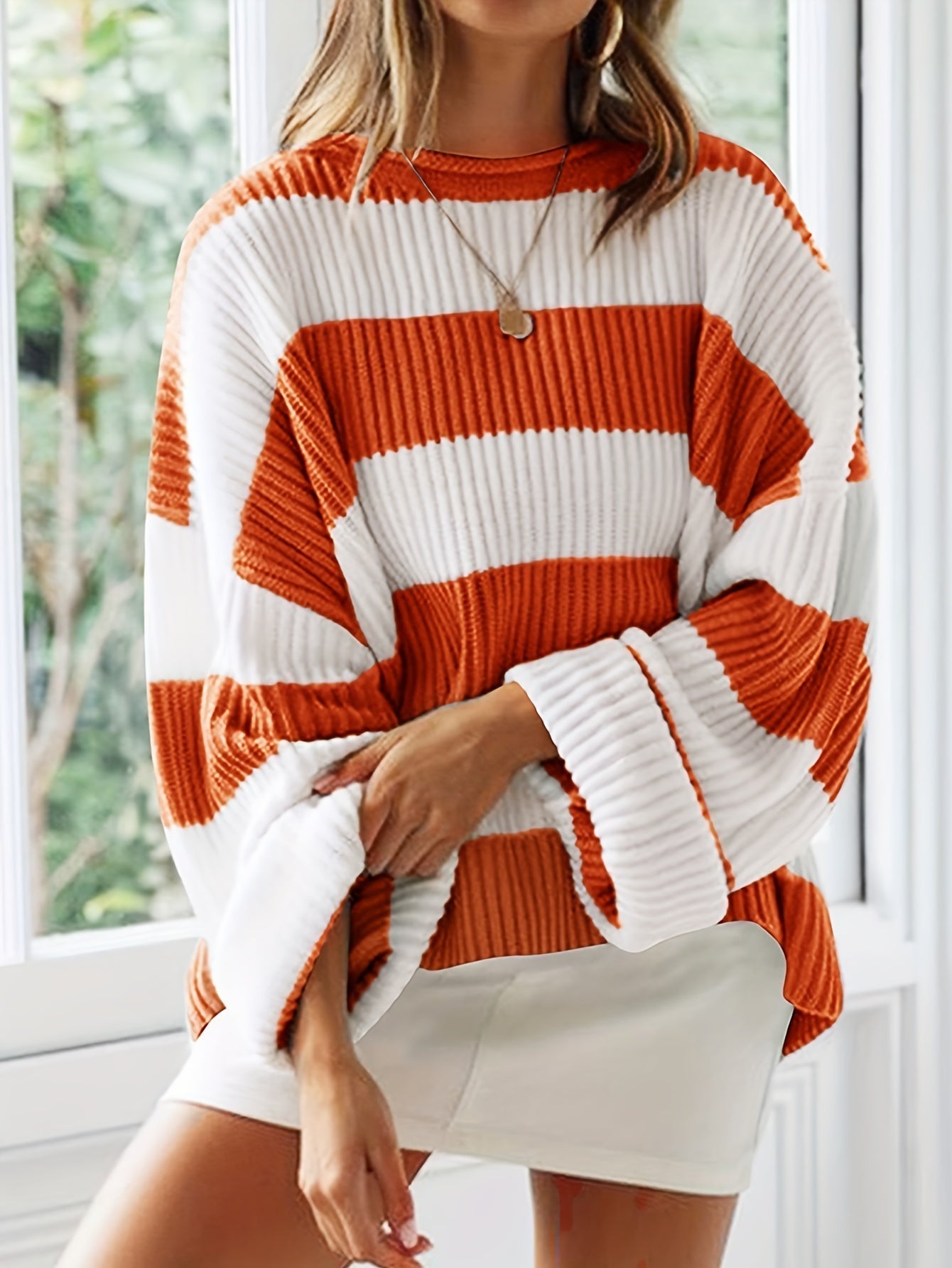 Mathilde | Pull tricoté à col rond et rayures