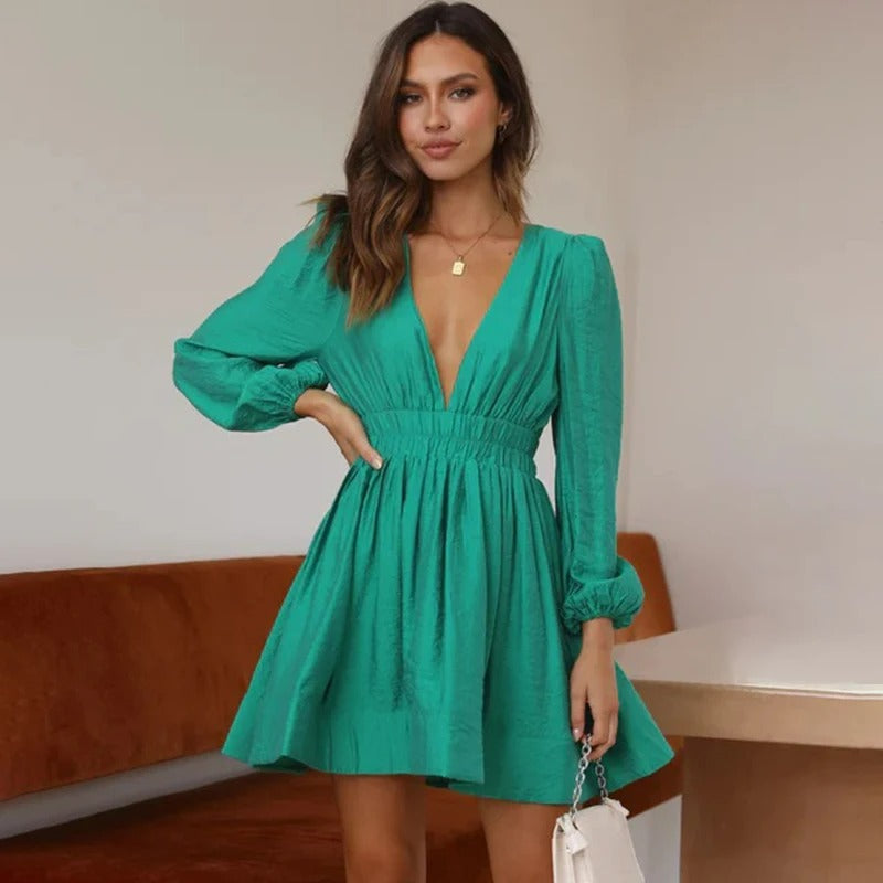 NIANE - ROBE COURTE À COL EN V PLONGEANT