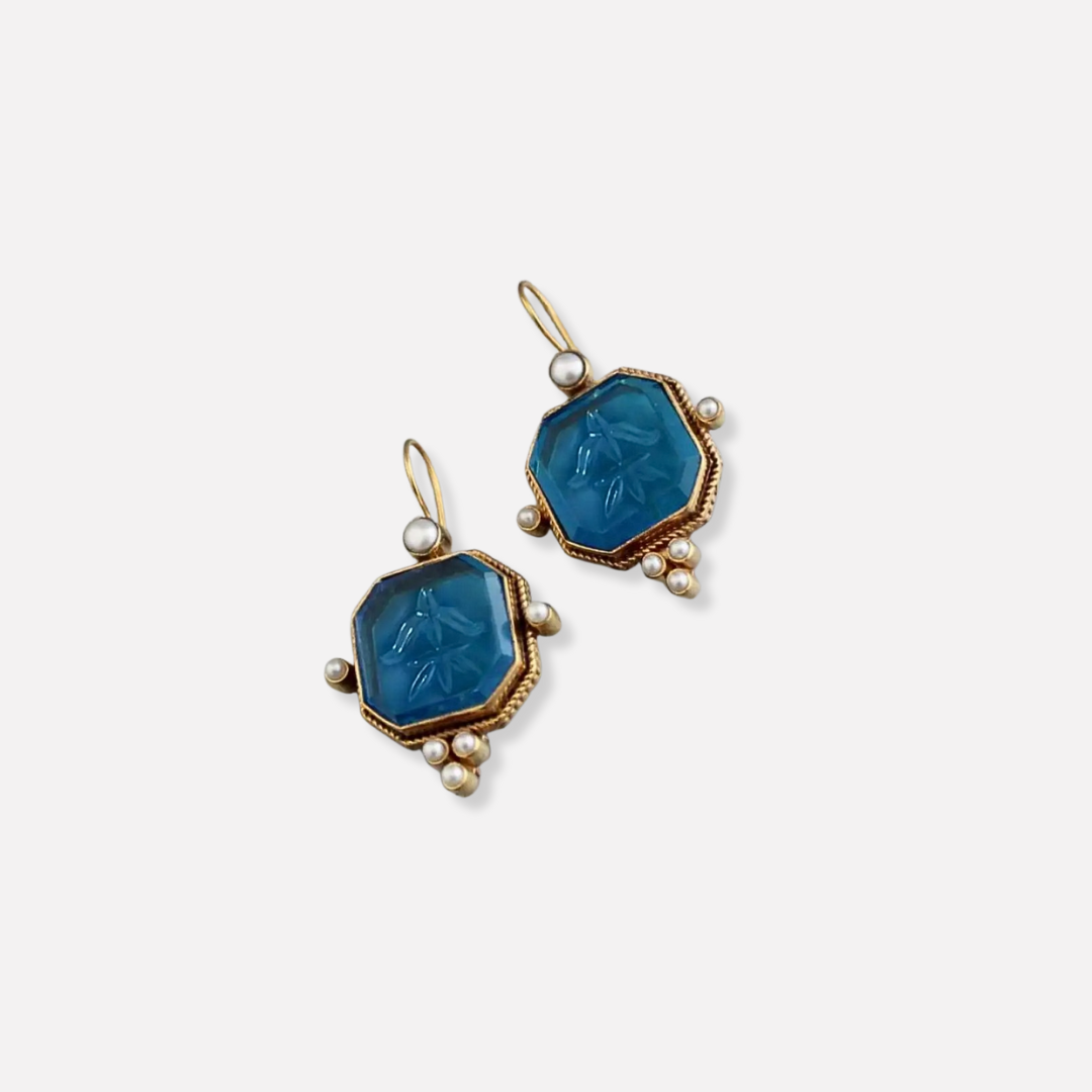 Boucles d'oreilles Maeble Vintage avec pierre verte et perle