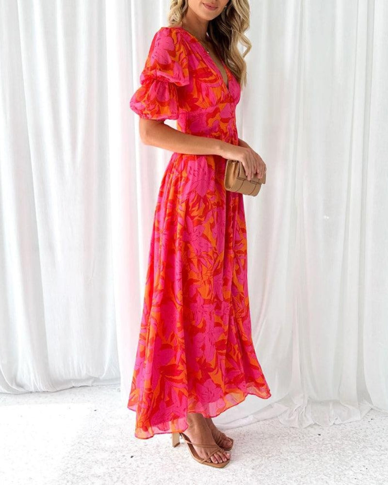 Barbara - La robe longue rouge-rose