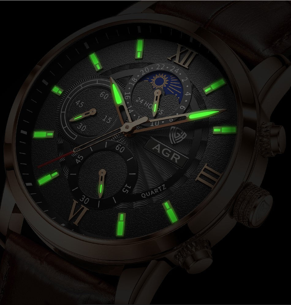 Montre à quartz de luxe en cuir
