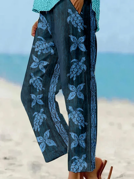 Pantalon décontracté à motif tortue pour femme (avec poches)