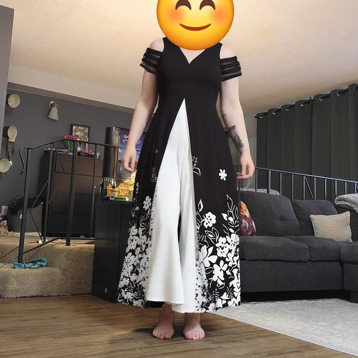 Ensemble deux pièces à imprimé floral noir et blanc