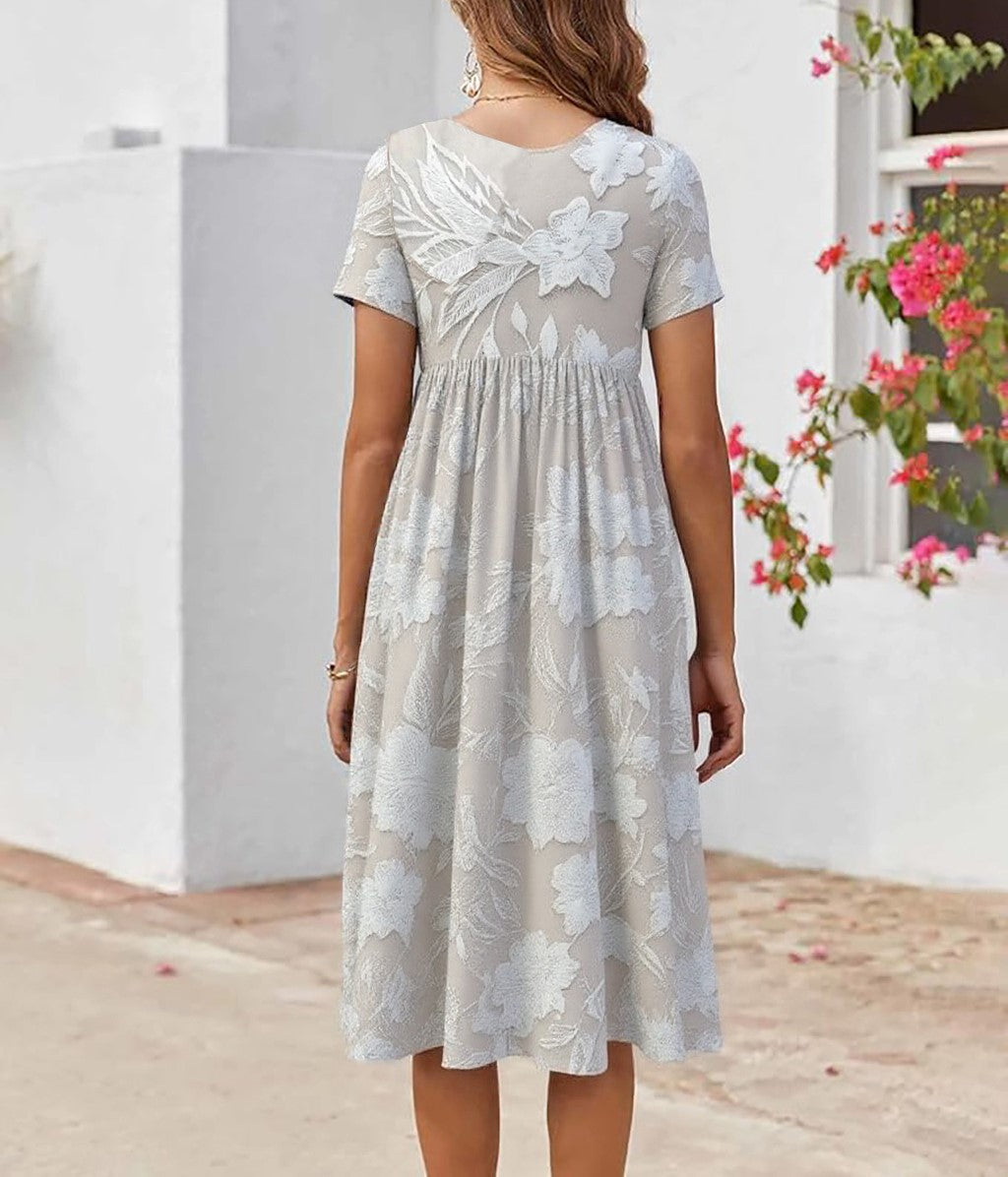 Robe midi basique à col rond et manches courtes