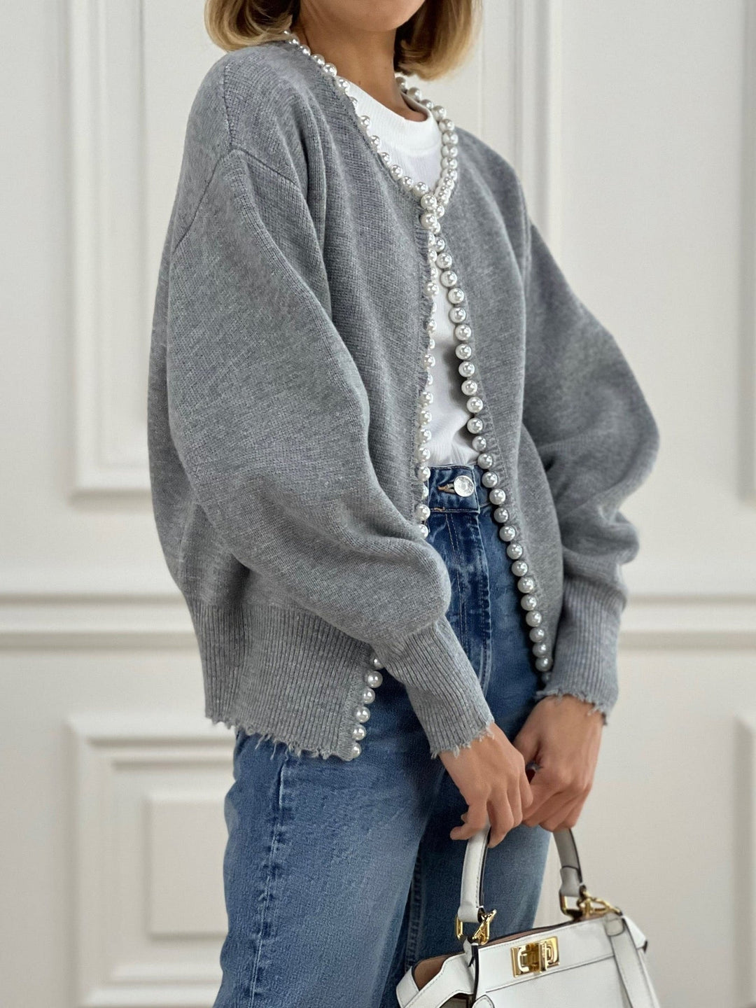 Adari™ | Cardigan sans boutons avec bordure en perles