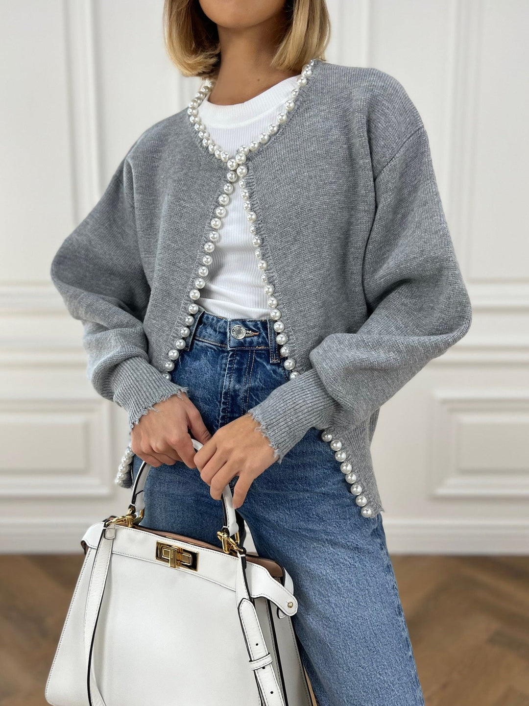 Adari™ | Cardigan sans boutons avec bordure en perles