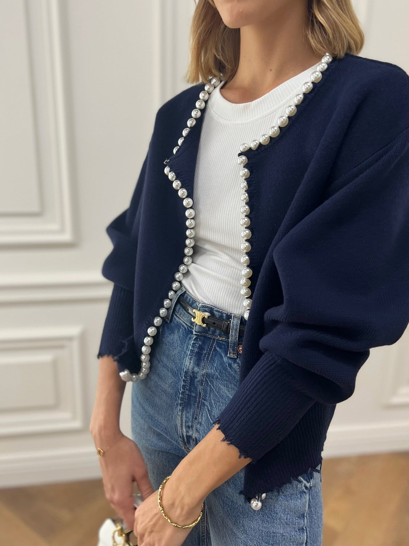 Adari™ | Cardigan sans boutons avec bordure en perles