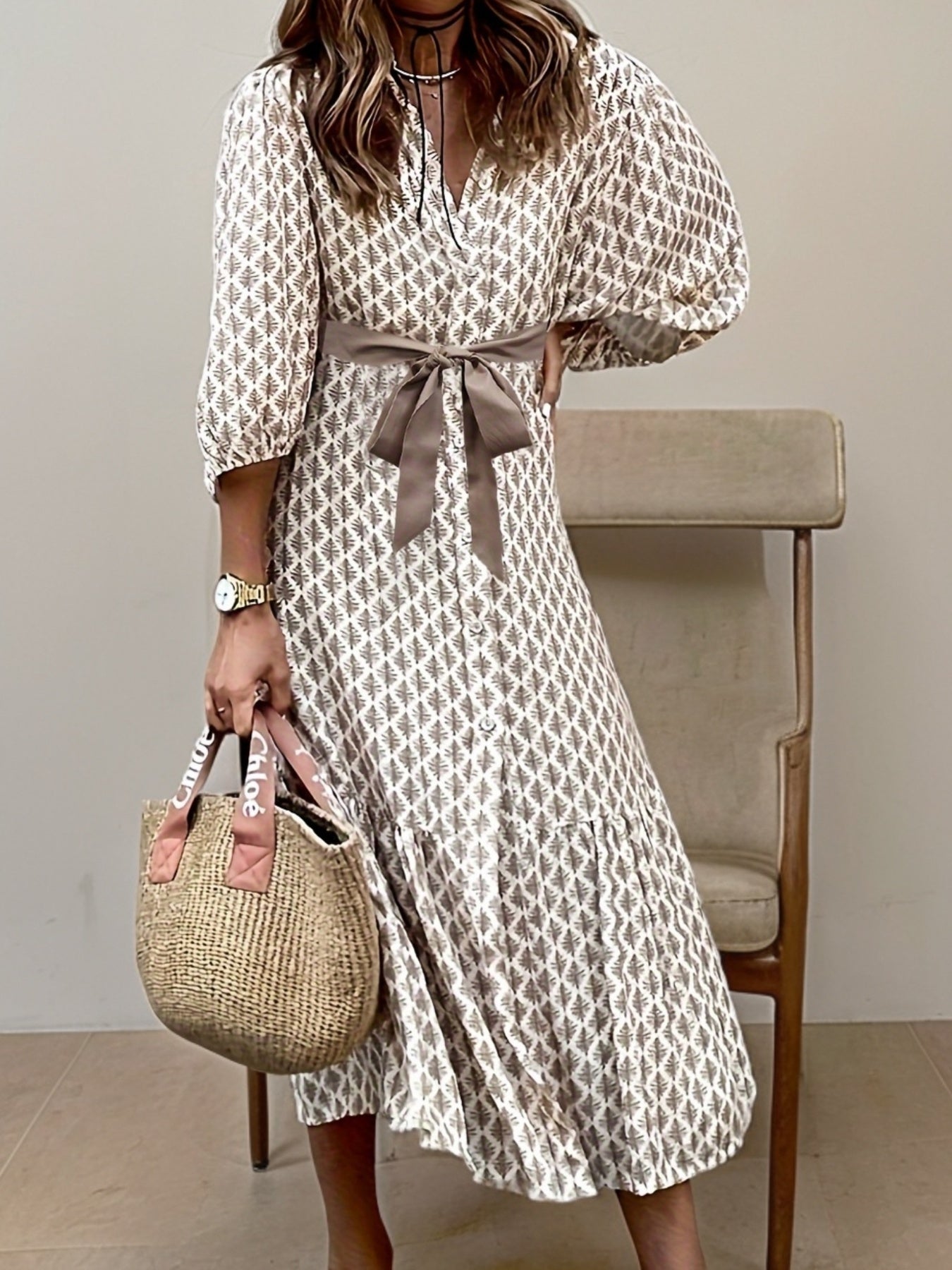 DIXINE - ROBE CLASSIQUE AVEC BOUTONS ET NŒUD DÉCORATIF
